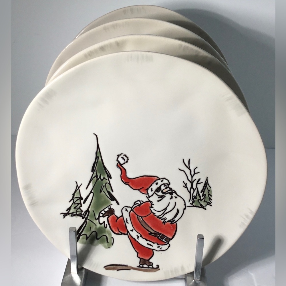 4 Salad / Dessert Plates Eli & Ana Handmade Whimsy Santa 8 1/2" New